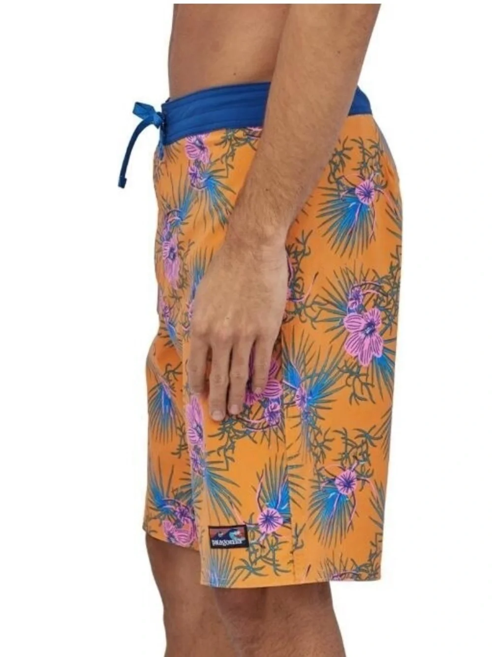 Patagonia Mens Palm Tropical Floral Wavefarer Boardshorts Saffron Orange Size 34
